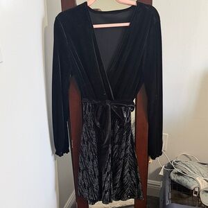 Elegant Black Velvet Wrap Dress
